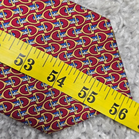 Brooks Brothers Mens Silk Bit Print Tie Red Yellow Preppy Classic Equestrian - Picture 7 of 8